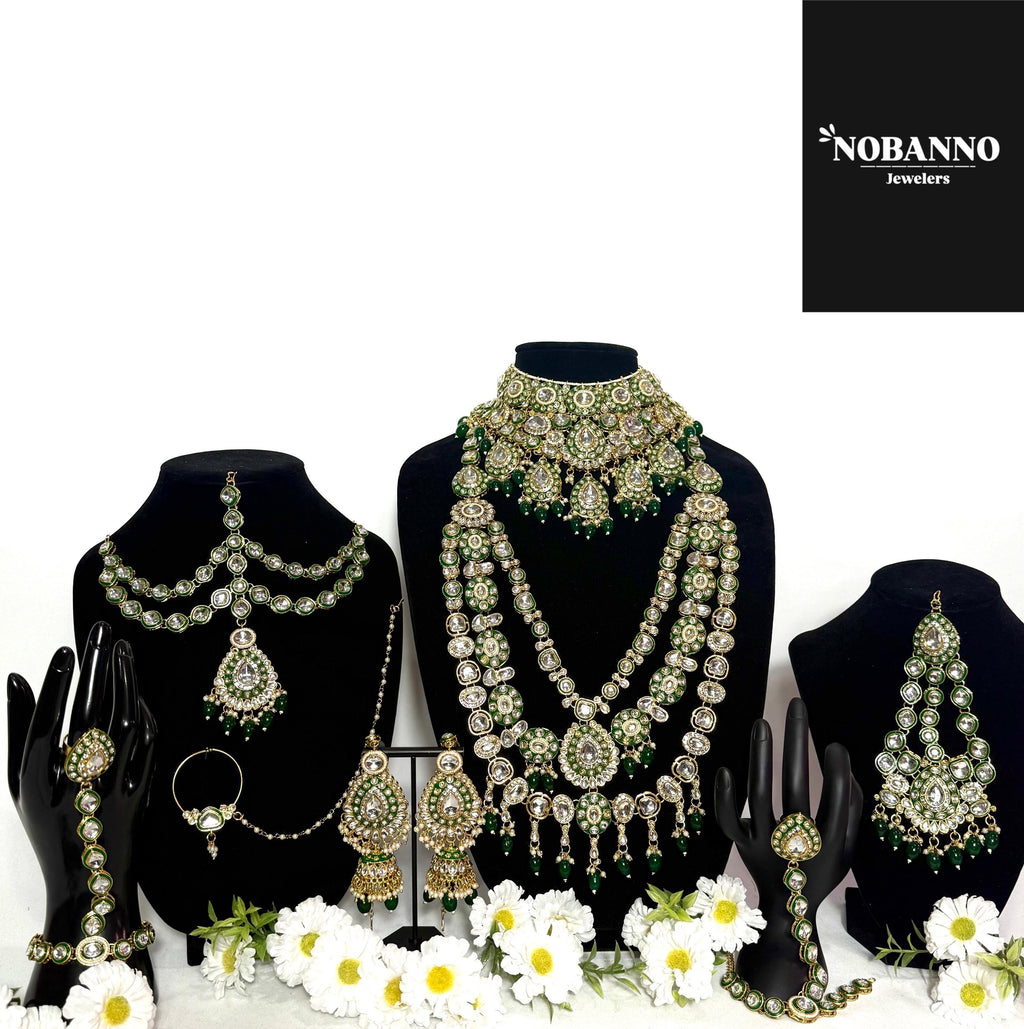 Pristine Handcrafted Kundan Full Bridal set/Indian Full Bridal Jewelry Set/ High Quality Kundan 9 Piece Set.