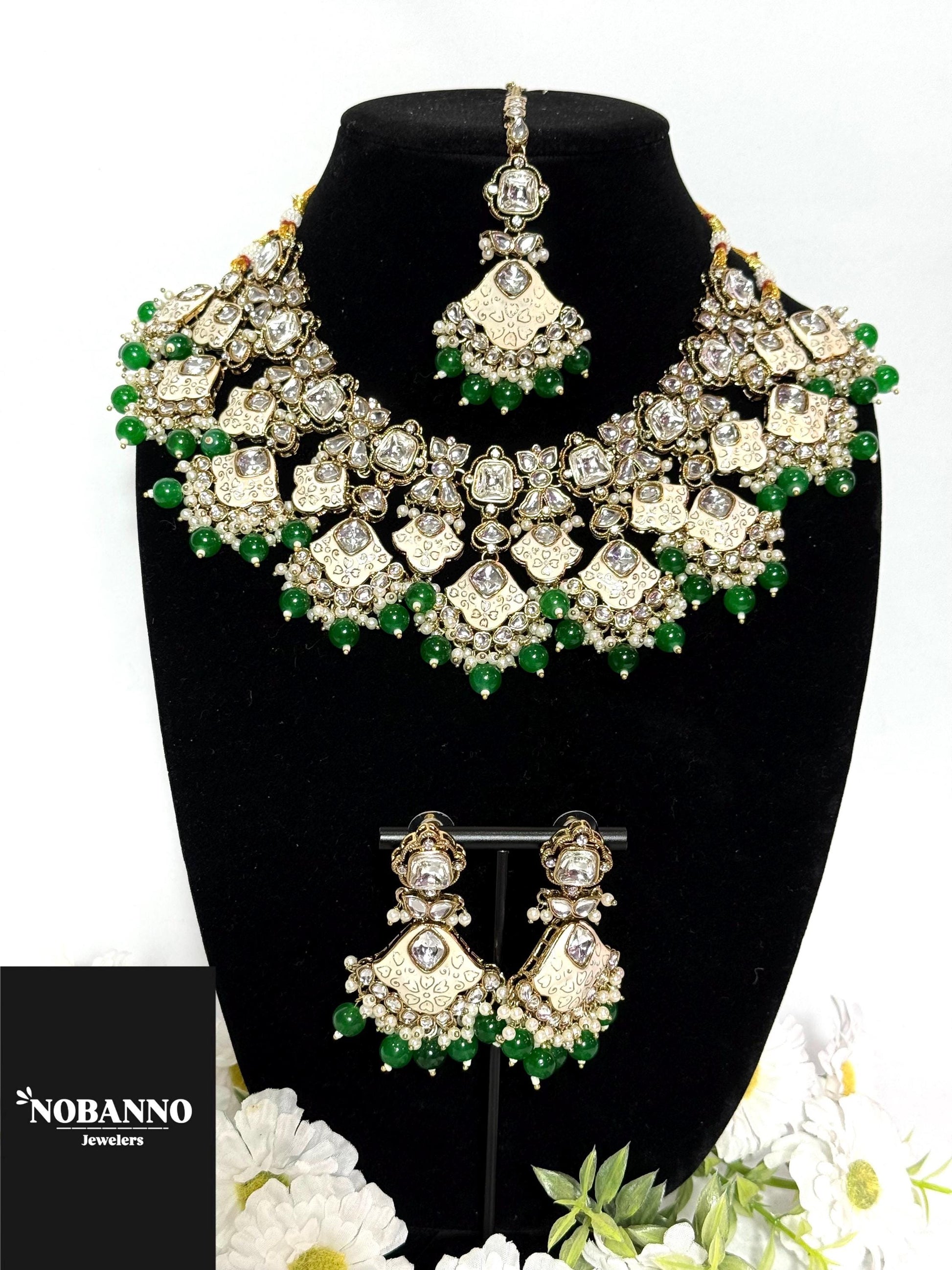 Handcrafted  Minakari Kundan Necklace set/Indian  Jewelry Set/ High Quality Kundan 4 Piece Set.