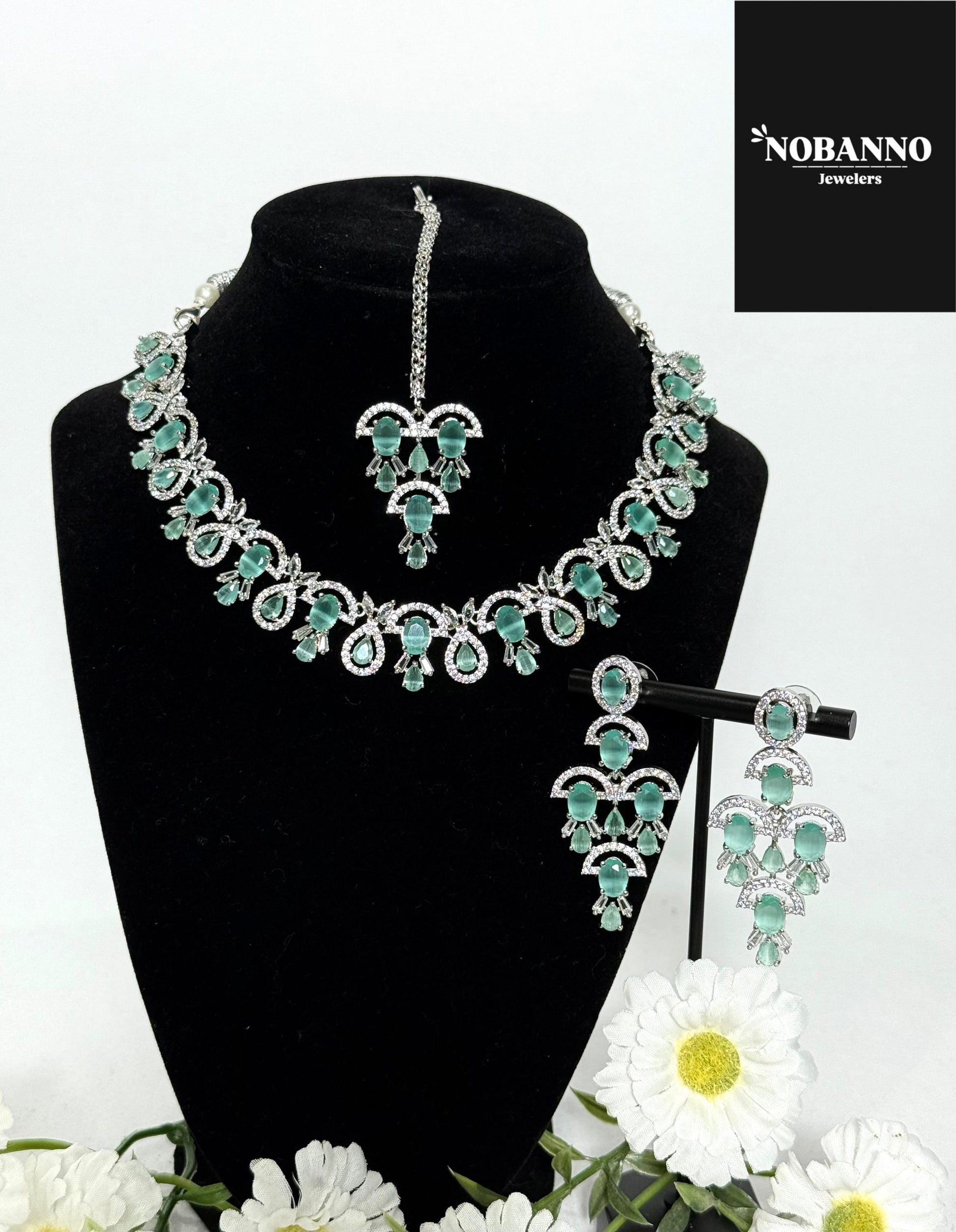 Pristine Handcrafted American diamond set/white AD necklace set /AD jewelry/Indian Jewelry Set