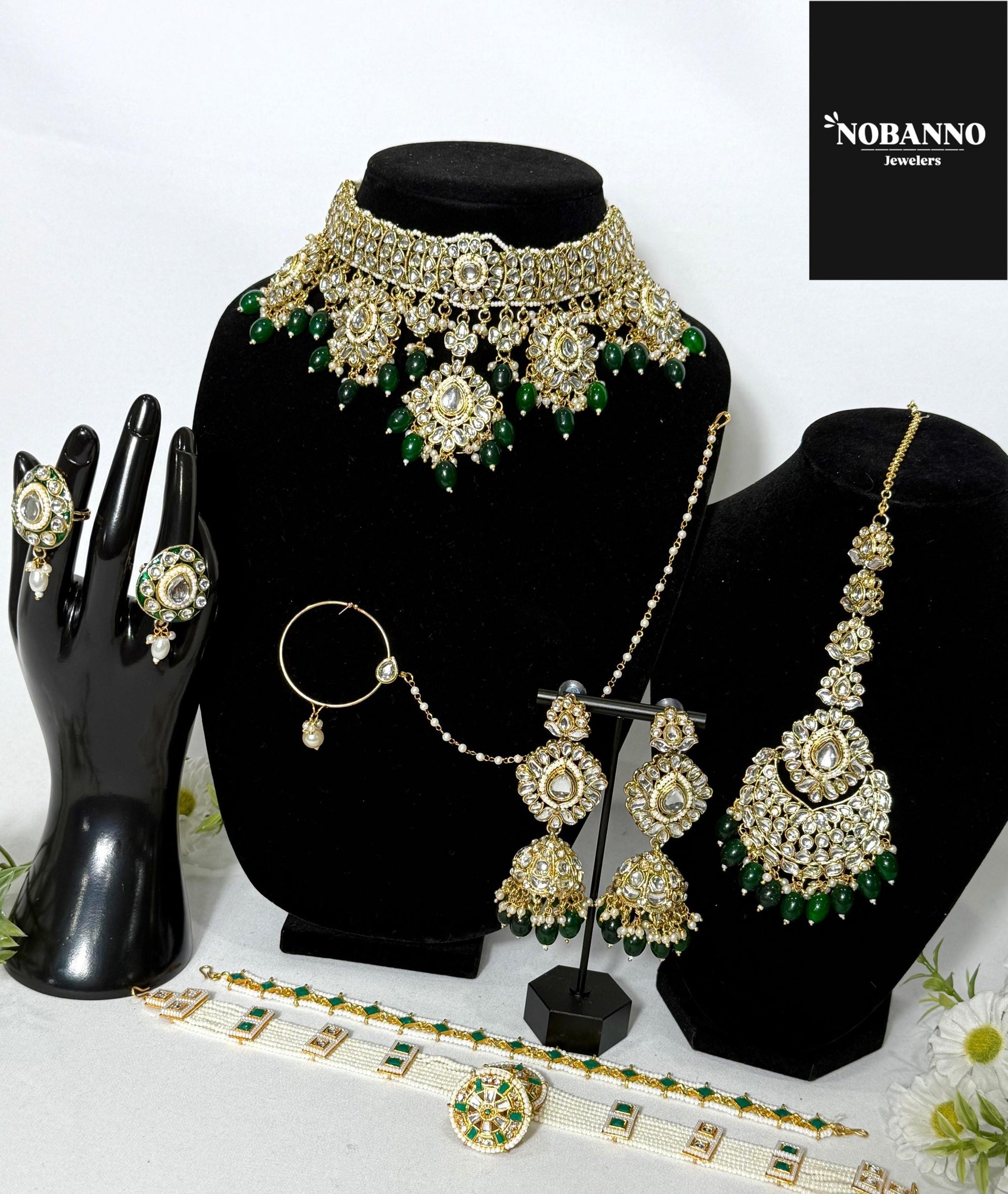 Pristine Handcrafted  Kundan Bridal set/Indian Full Bridal Jewelry Set/ High Quality Kundan 9 Piece Set