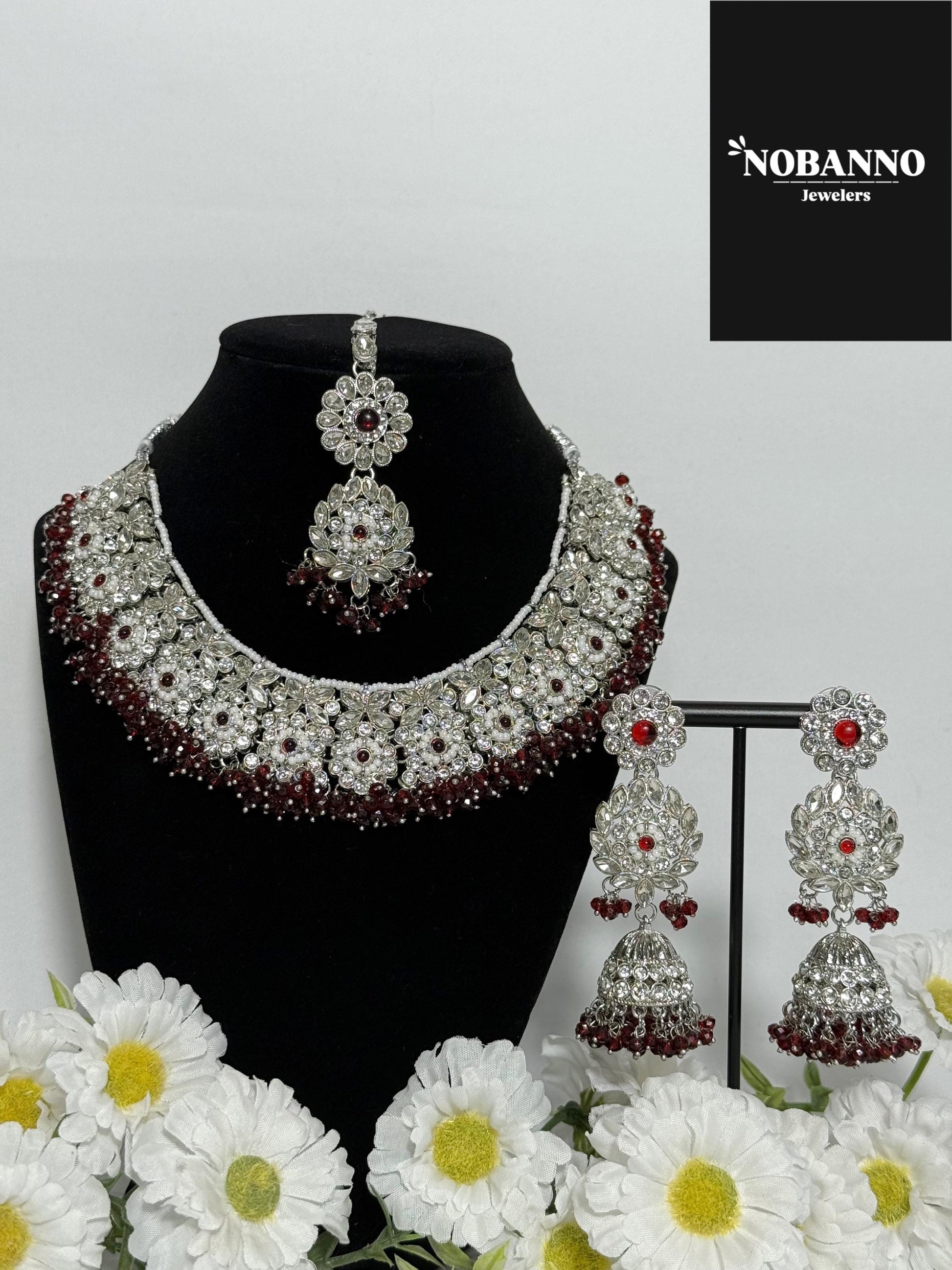 Pristine Handcrafted  crystal Necklace set/Indian  Jewelry Set/ High Quality crystal 4 Piece Set