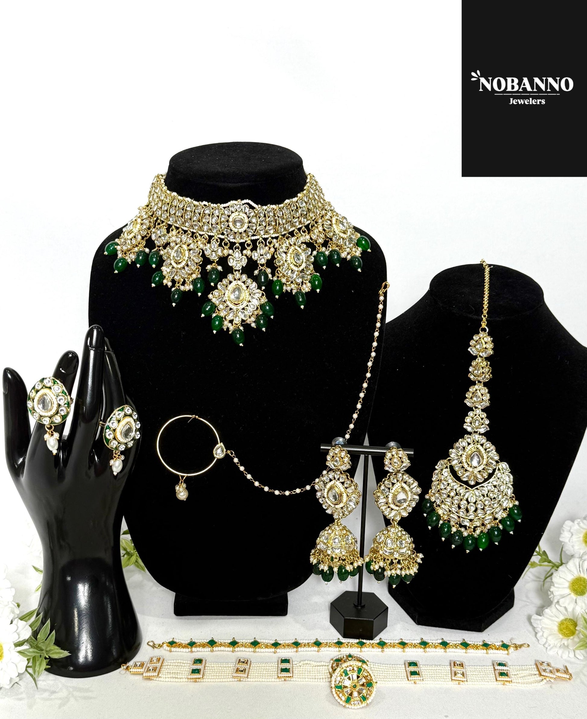 Pristine Handcrafted  Kundan Bridal set/Indian Full Bridal Jewelry Set/ High Quality Kundan 9 Piece Set