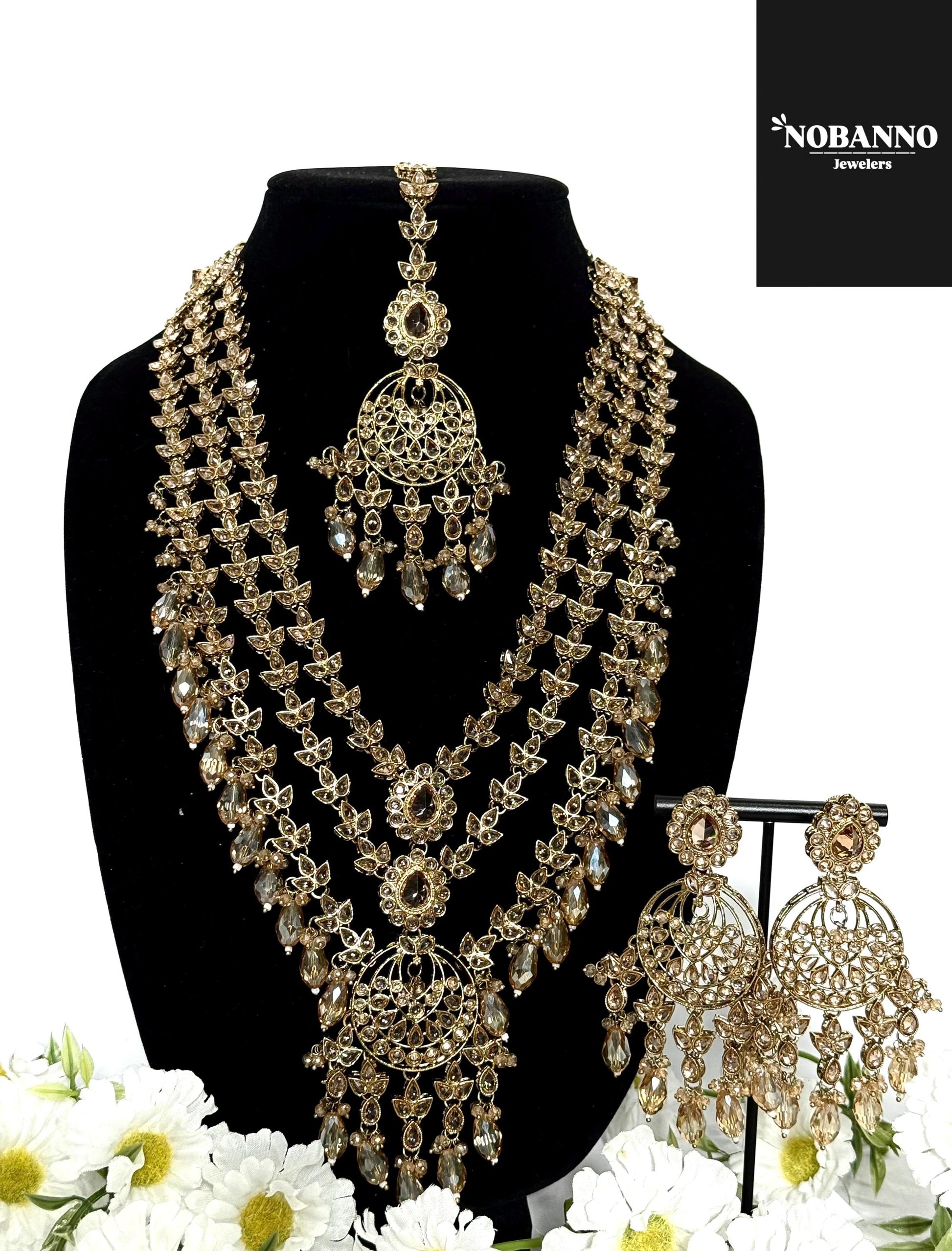 Pristine Handcrafted  Kundan long necklace  set/Indian Jewelry Set/ High Quality Kundan 4 Piece Set