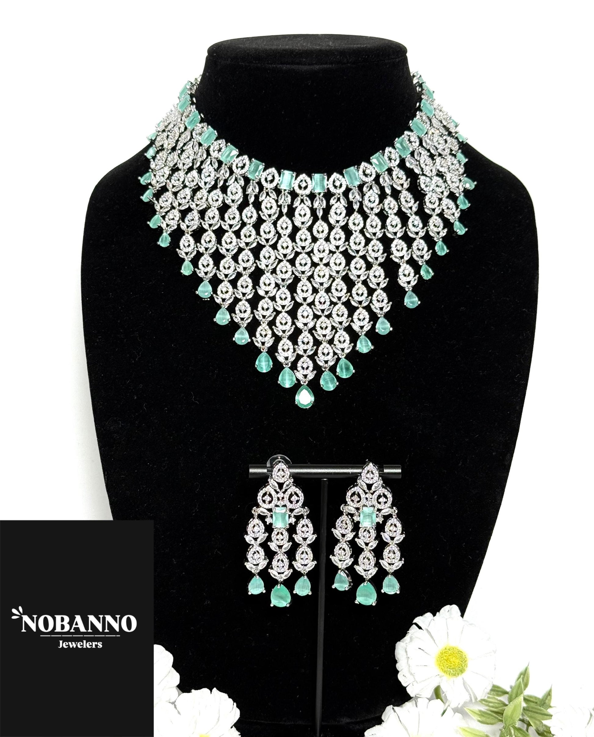 Pristine Handcrafted American diamond set/white AD necklace set /AD jewelry/Indian Jewelry Set