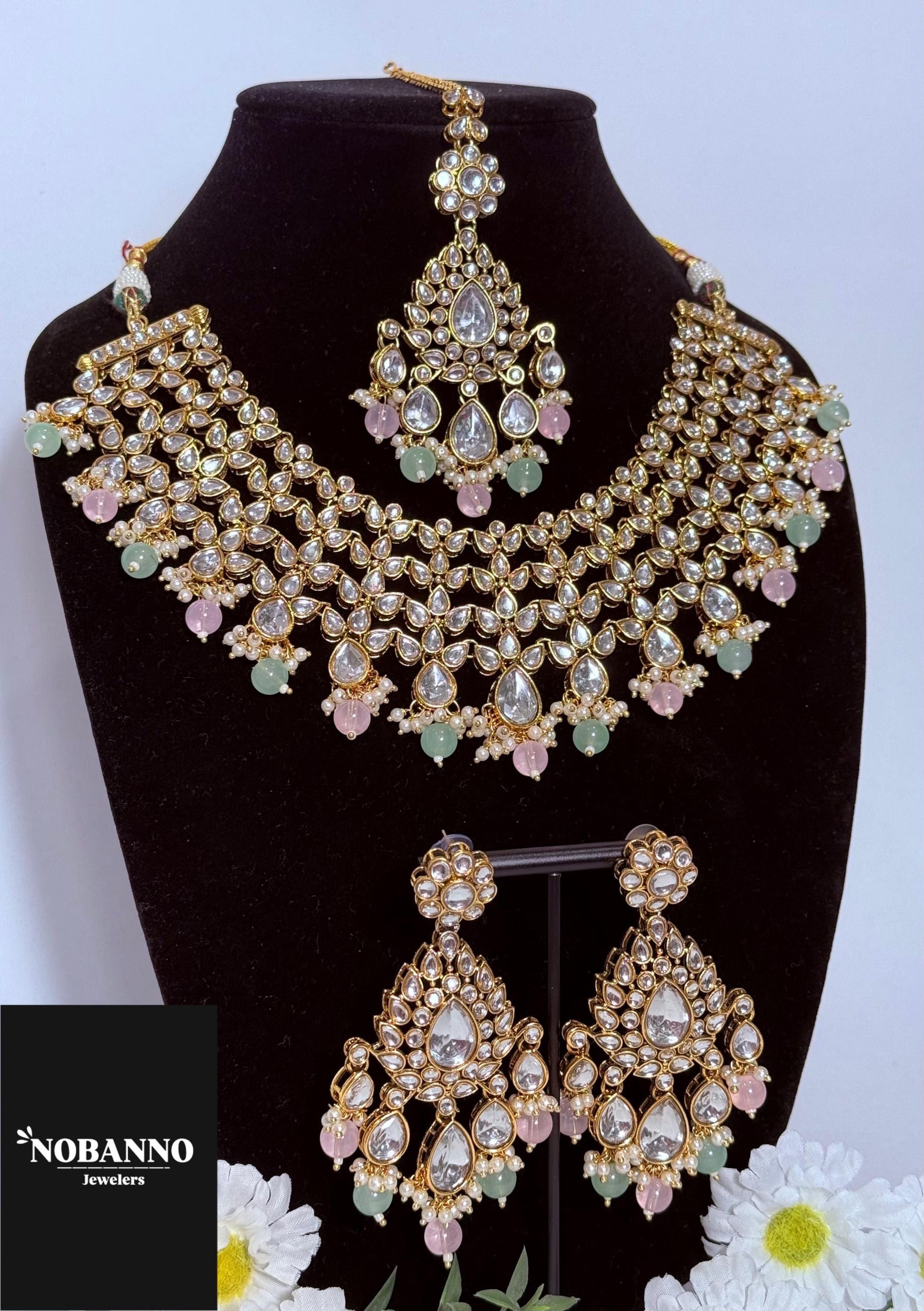 Pristine Handcrafted  Kundan Necklace set/Indian  Jewelry Set/ High Quality Kundan 4 Piece Set