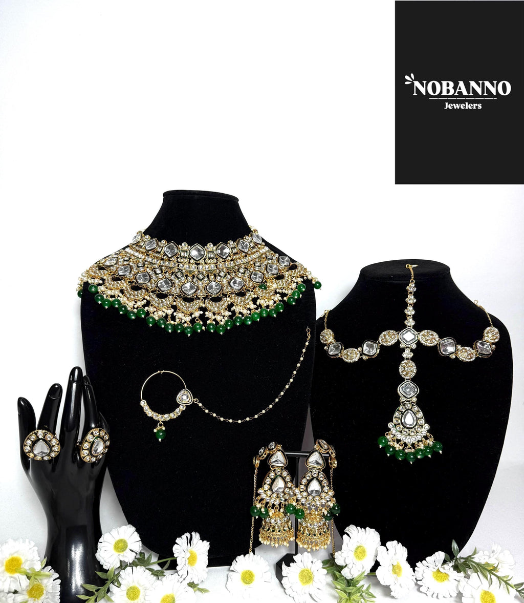 Pristine Handcrafted  Kundan Bridal set/Indian Full Bridal Jewelry Set/ High Quality Kundan 7 Piece Set