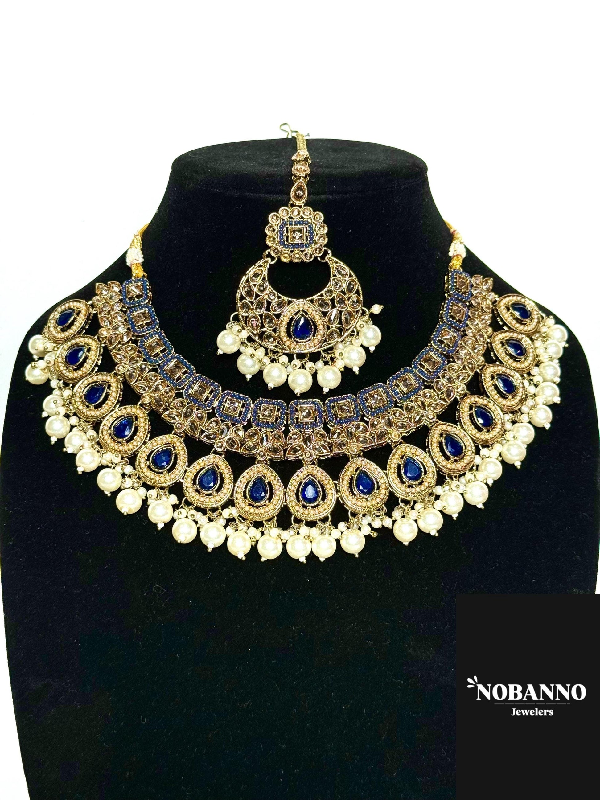Handcrafted Polki Kundan Jewelry Set: Indian Jewelery with Necklace, Earrings and Maang Tikka