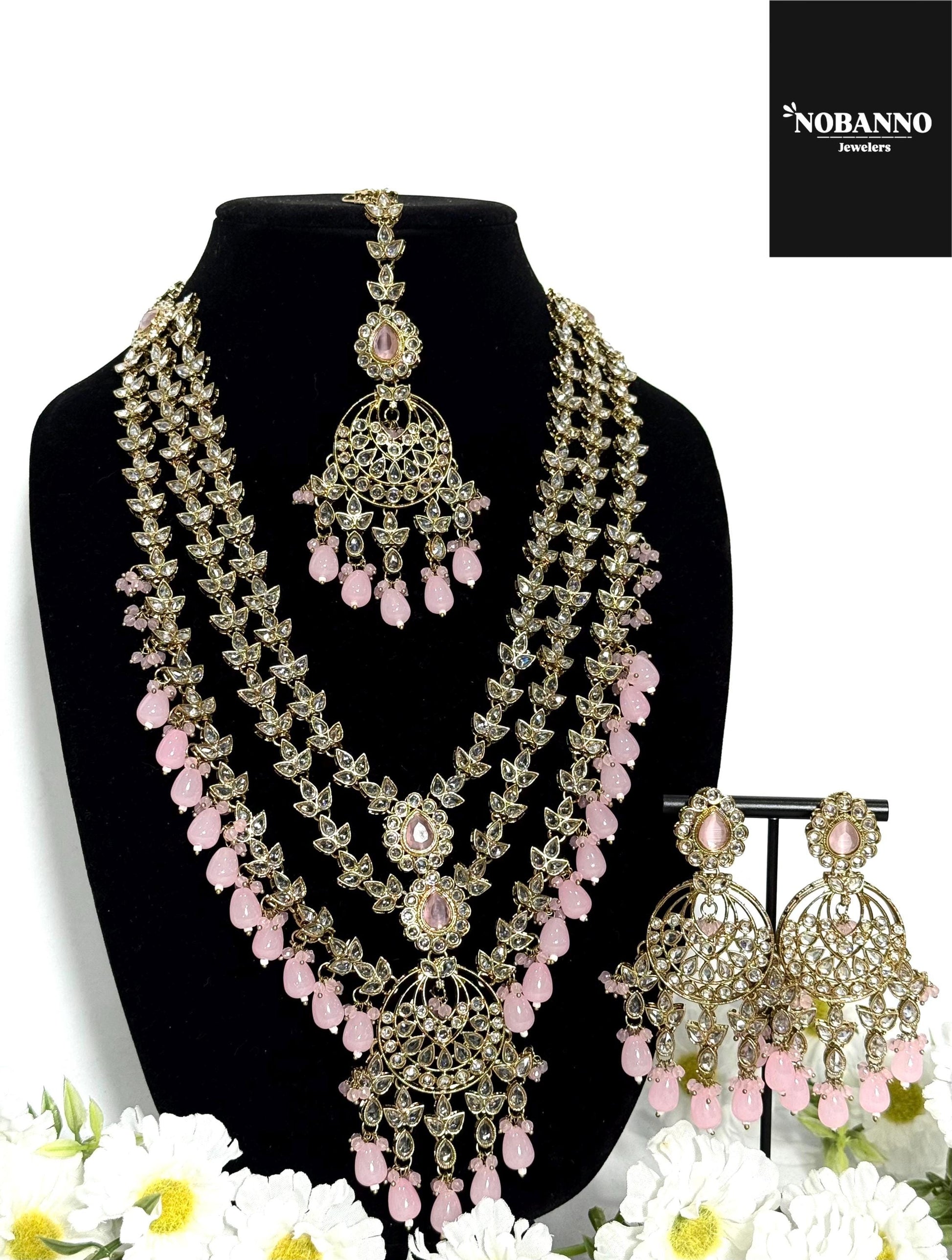 Pristine Handcrafted  Kundan long necklace  set/Indian Jewelry Set/ High Quality Kundan 4 Piece Set