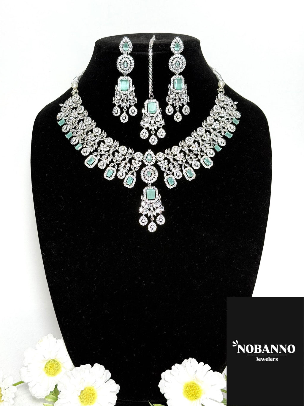 Pristine Handcrafted American diamond set/white AD necklace set /AD jewelry/Indian Jewelry Set