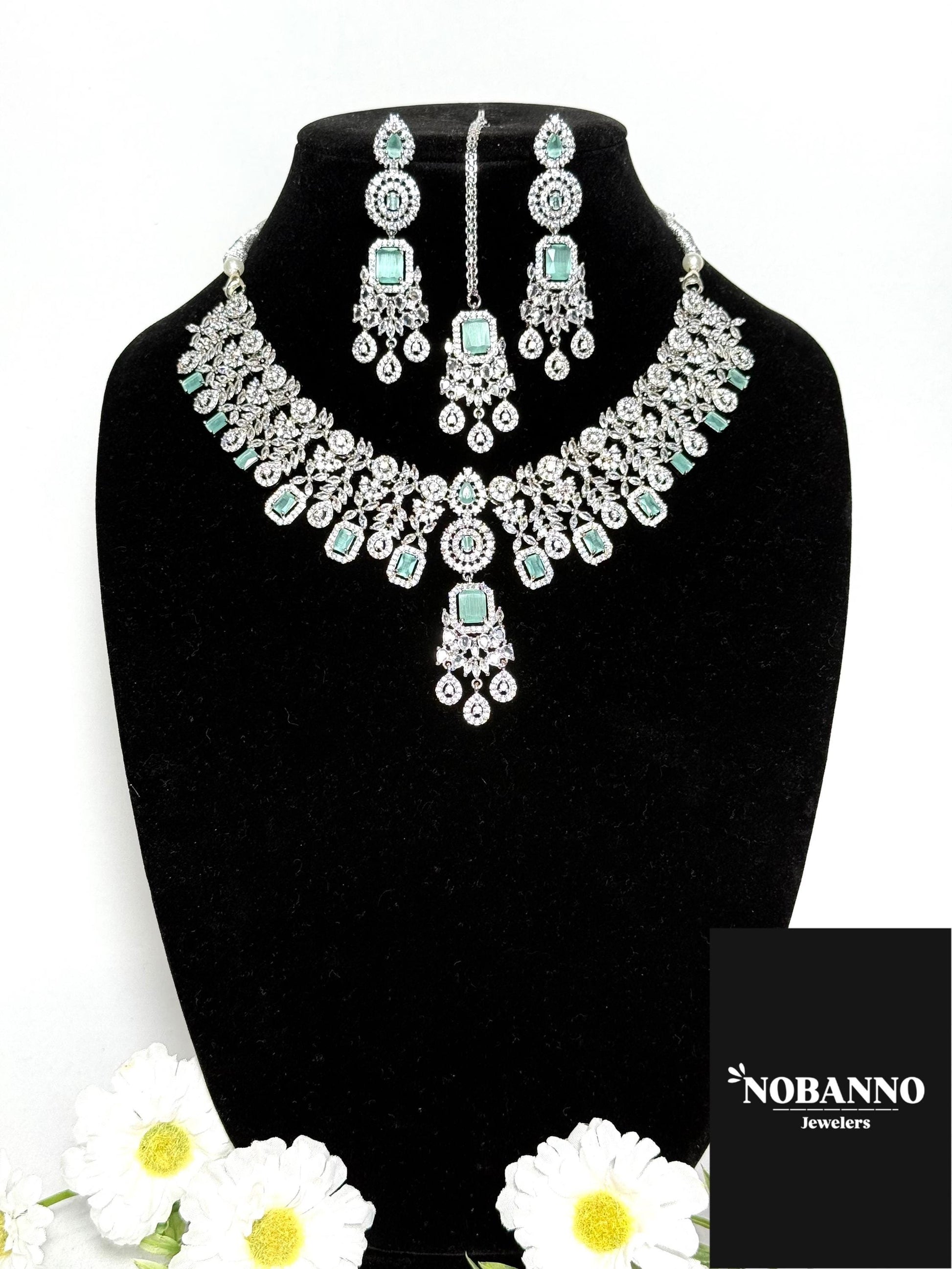 Pristine Handcrafted American diamond set/white AD necklace set /AD jewelry/Indian Jewelry Set