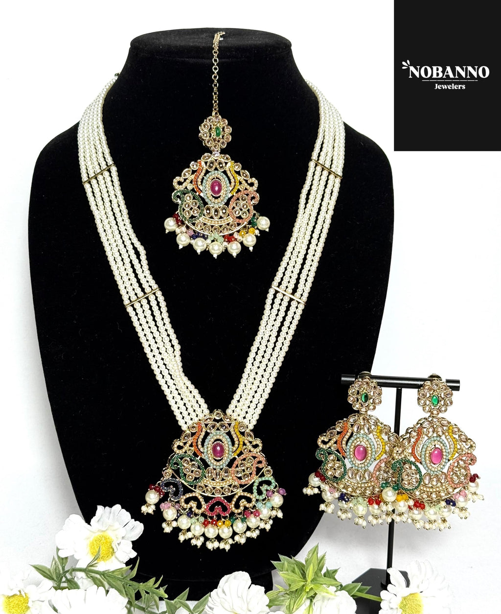 Pristine Handcrafted Polki Kundan long necklace  set/Indian Jewelry Set/ High Quality Kundan 4 Piece Set.