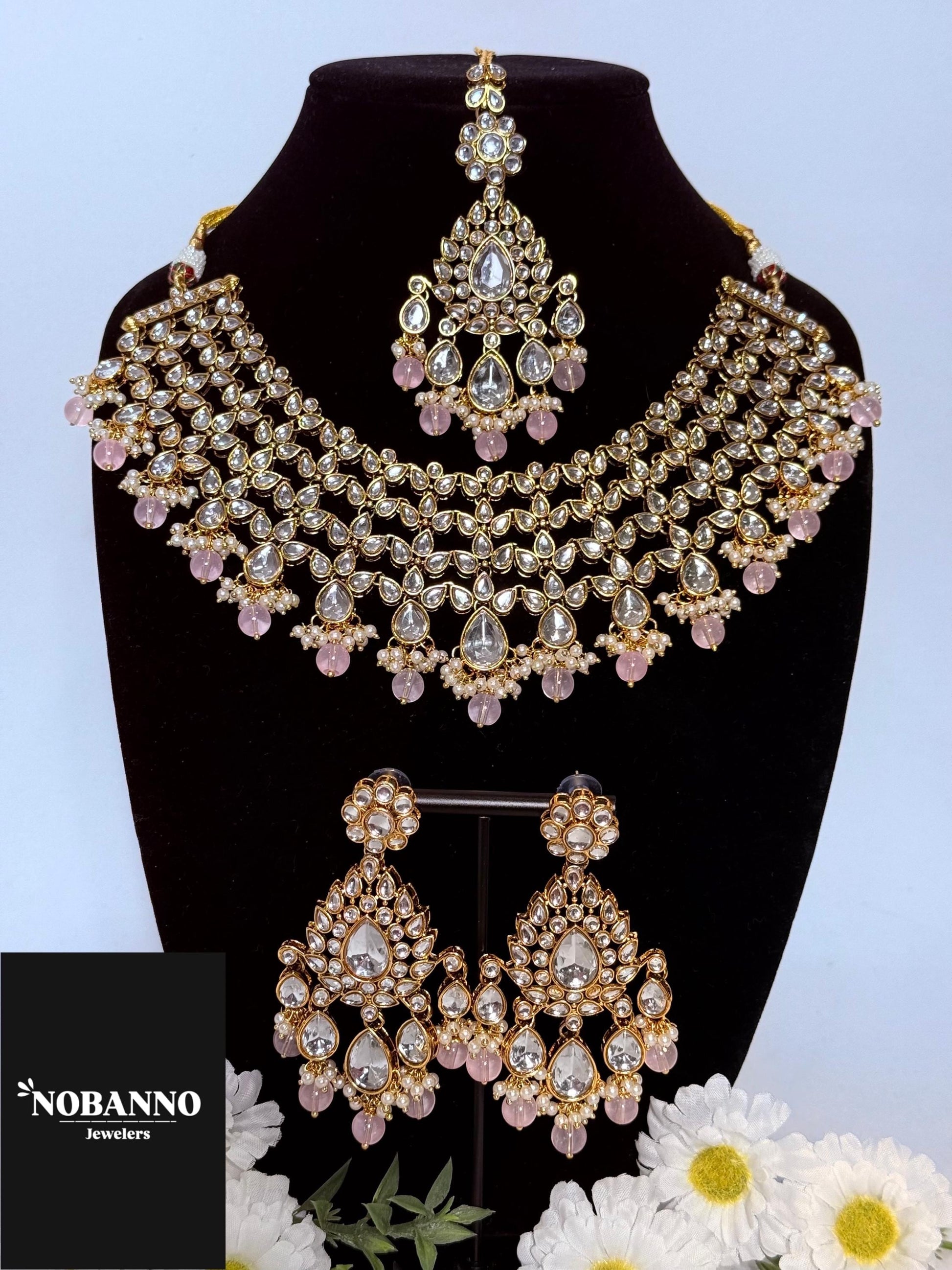 Pristine Handcrafted  Kundan Necklace set/Indian  Jewelry Set/ High Quality Kundan 4 Piece Set