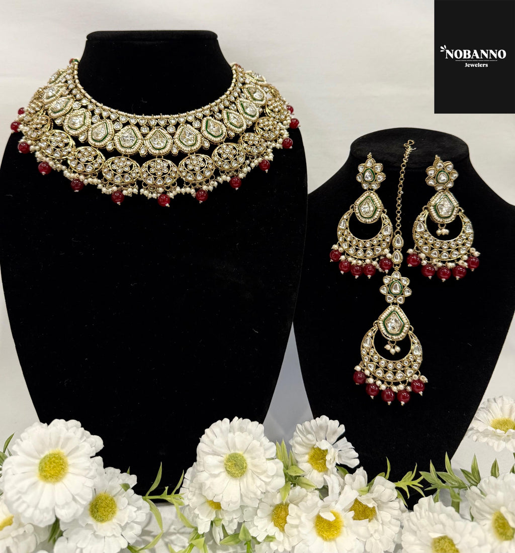 Pristine Handcrafted  Kundan Necklace set/Indian  Jewelry Set/ High Quality Kundan 4 Piece Set