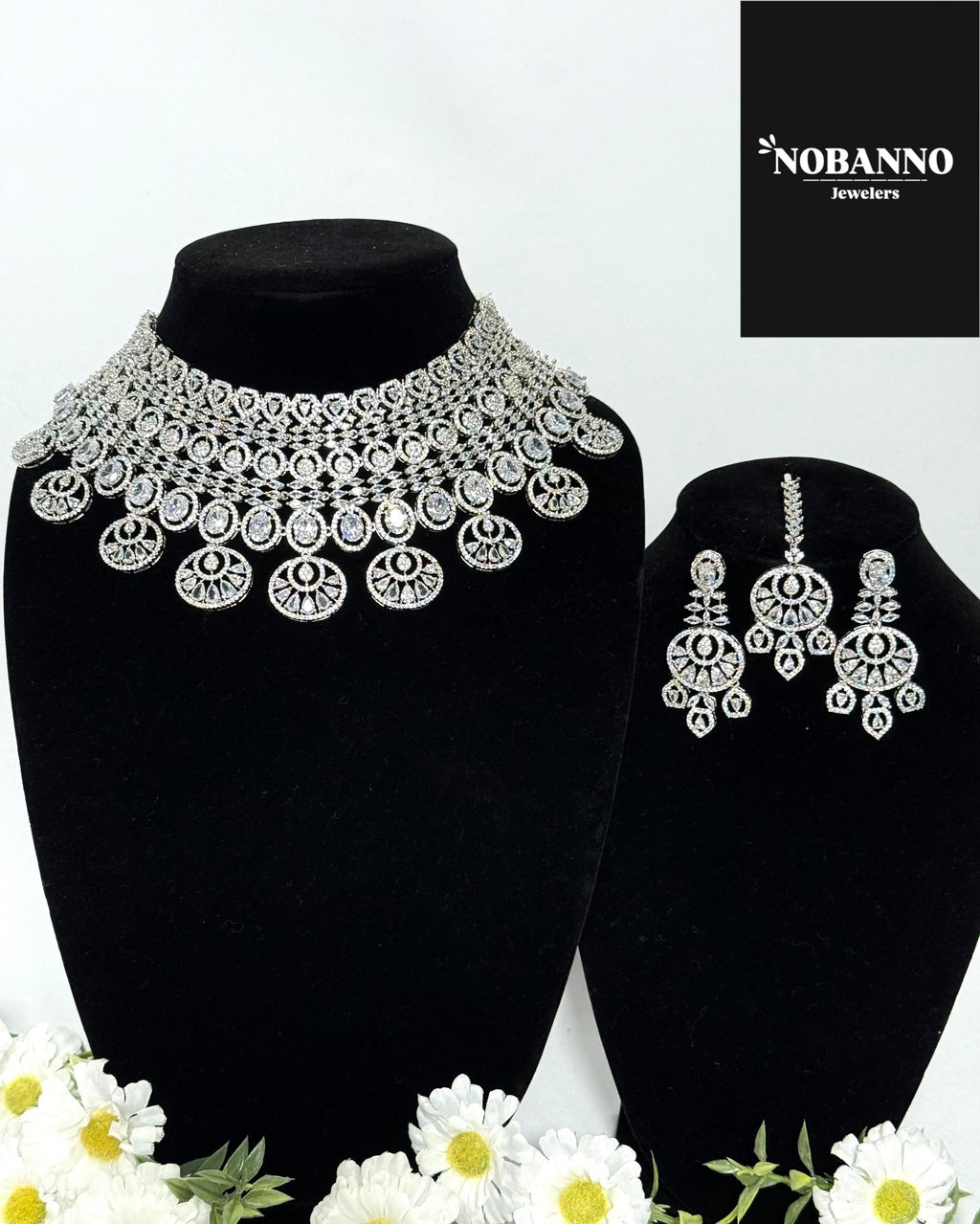 Pristine Handcrafted  American diamond set/white CZ diamond bridal necklace/Cz jewelry/Indian Full Bridal Jewelry Set