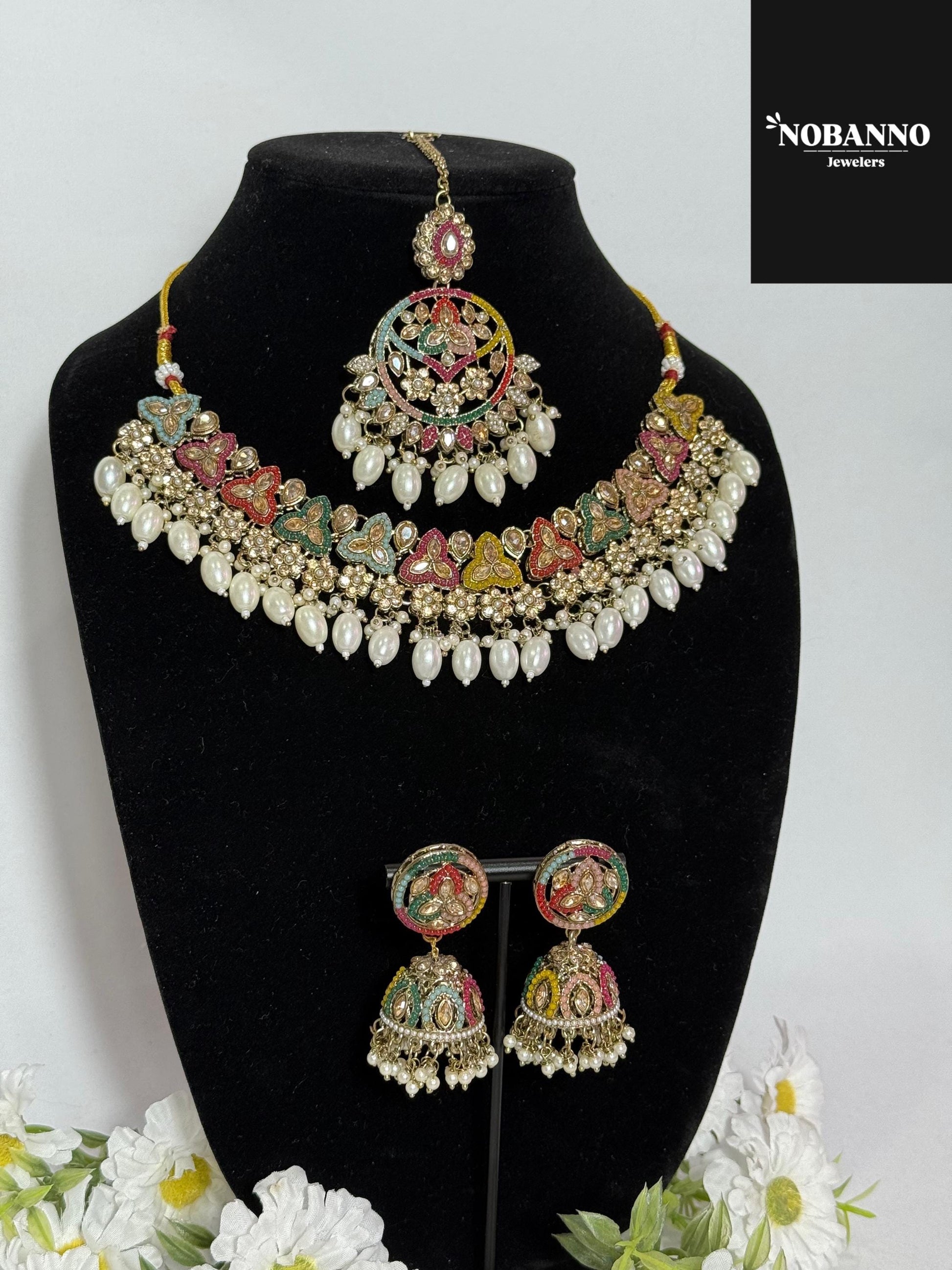 Pristine Handcrafted  Polki Kundan necklace  set/Indian Jewelry Set/ High Quality Kundan Polki 4 Piece Set