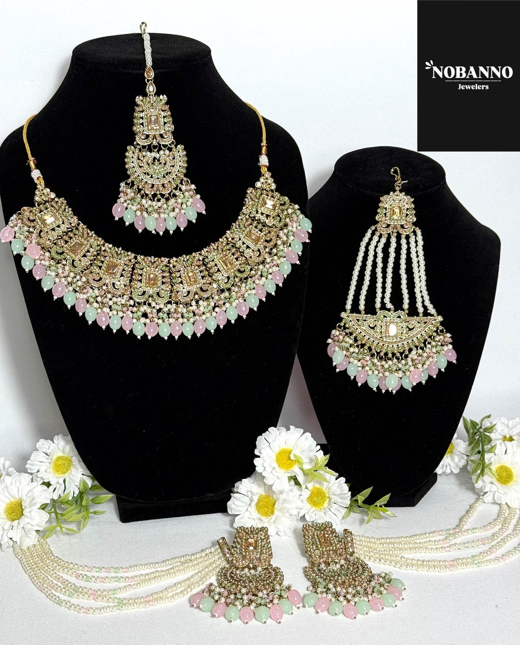 Pristine Handcrafted  pakistani Polki semi Bridal set/Indian Semi Bridal Jewelry Set/ High Quality Polki 5 Piece Set.