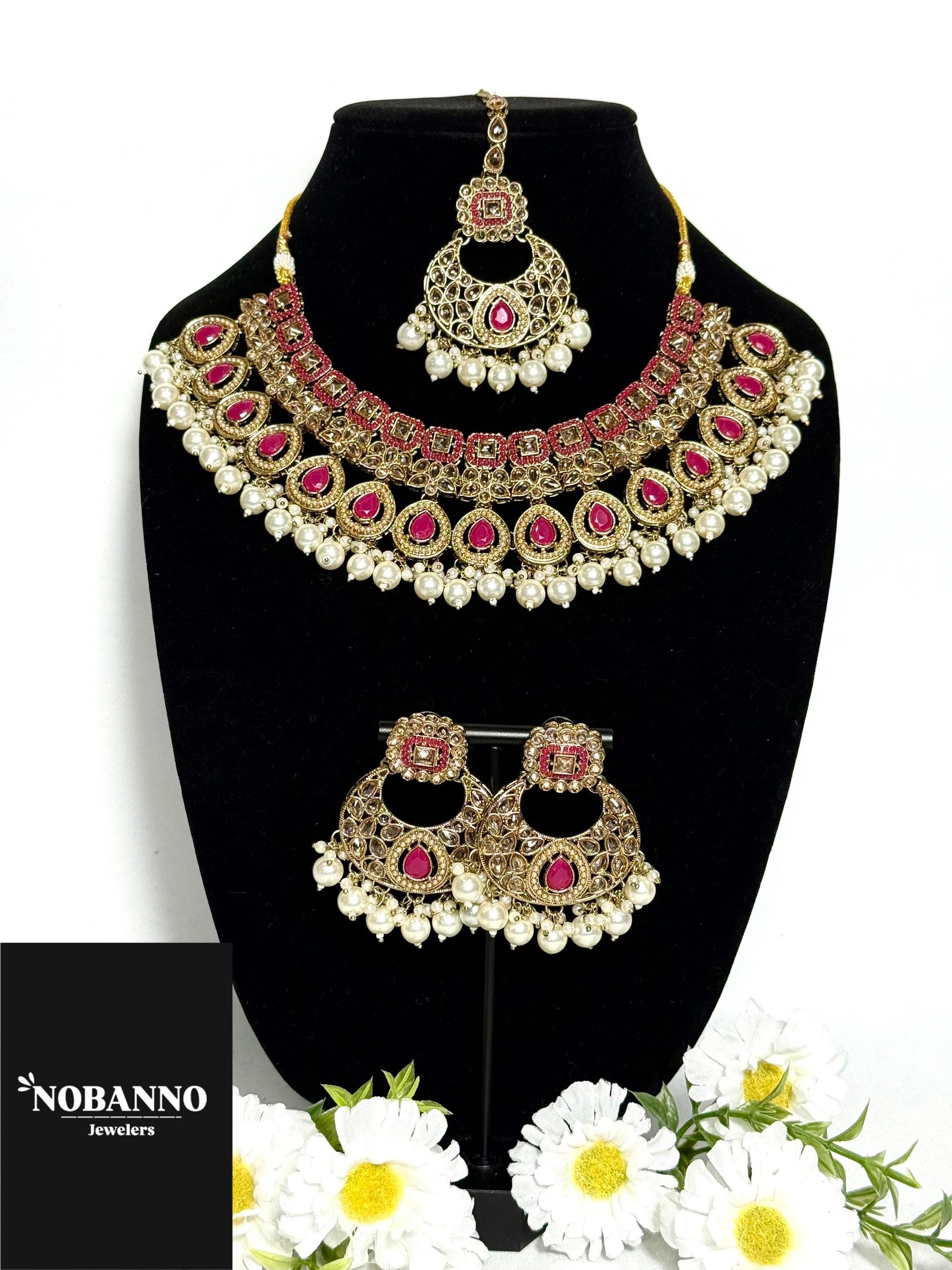 Pristine Handcrafted Polki Kundan Necklace set/Indian Jewelry Set/ High Quality Kundan 4 Piece Set.