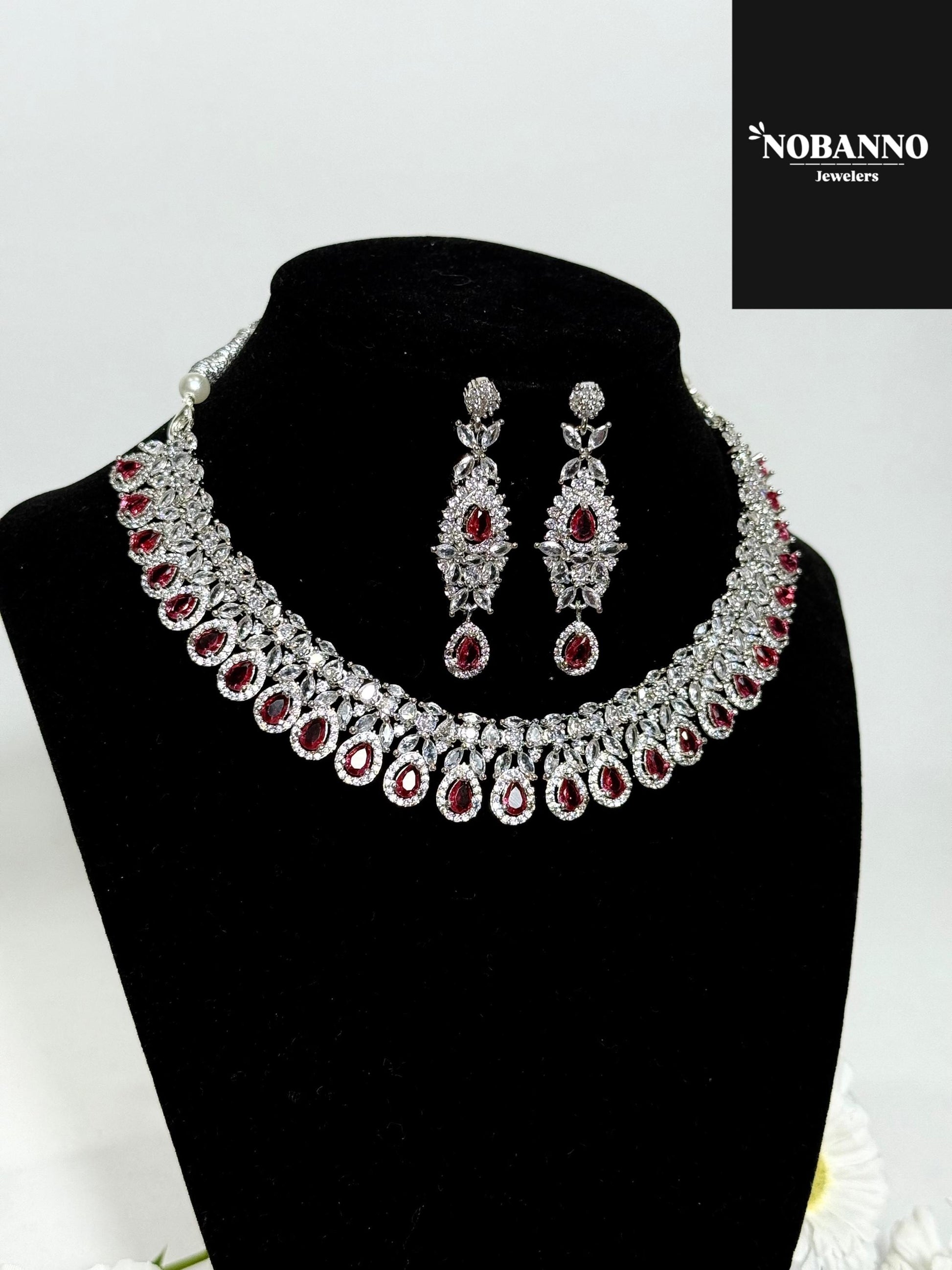 Pristine Handcrafted  American diamond set/white and red CZ diamond necklace set /Cz jewelry/Indian Jewelry Set