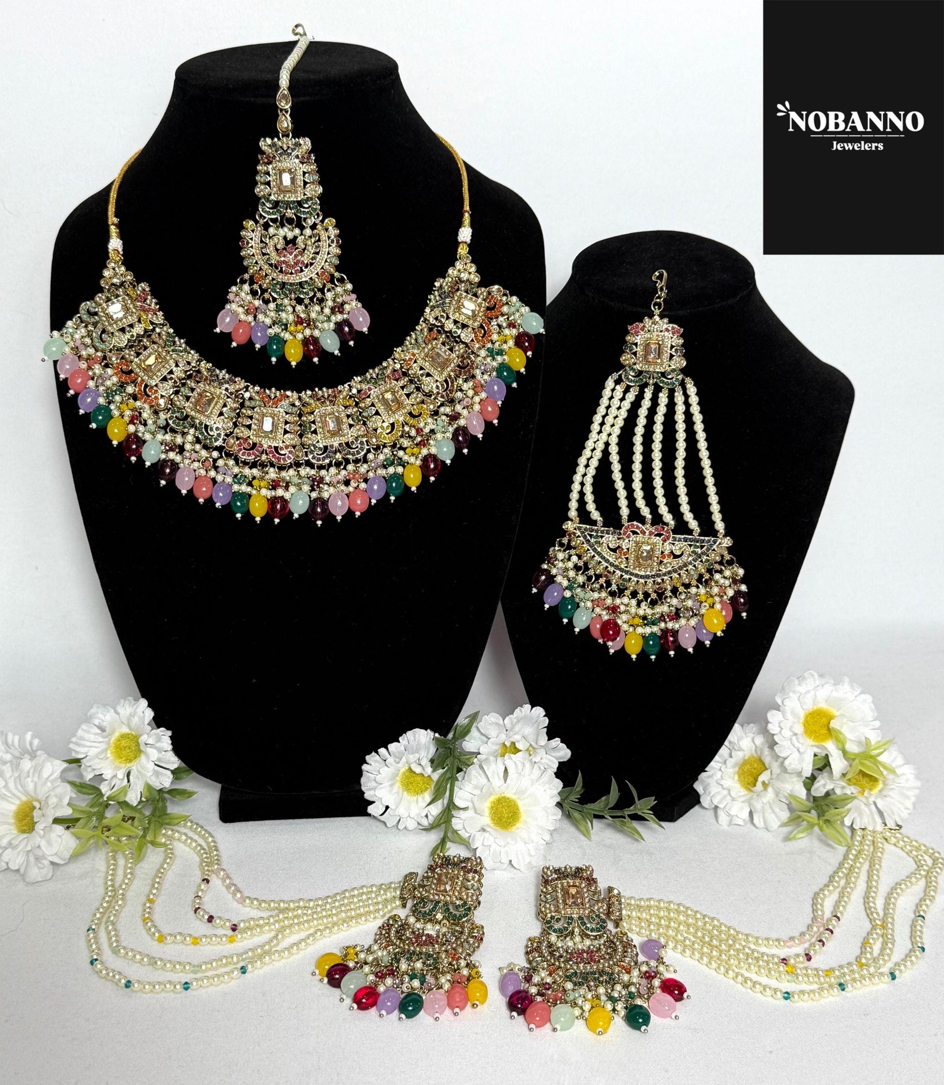 Pristine Handcrafted  pakistanu Polki semi Bridal set/Indian Semi Bridal Jewelry Set/ High Quality Polki 5 Piece Set.