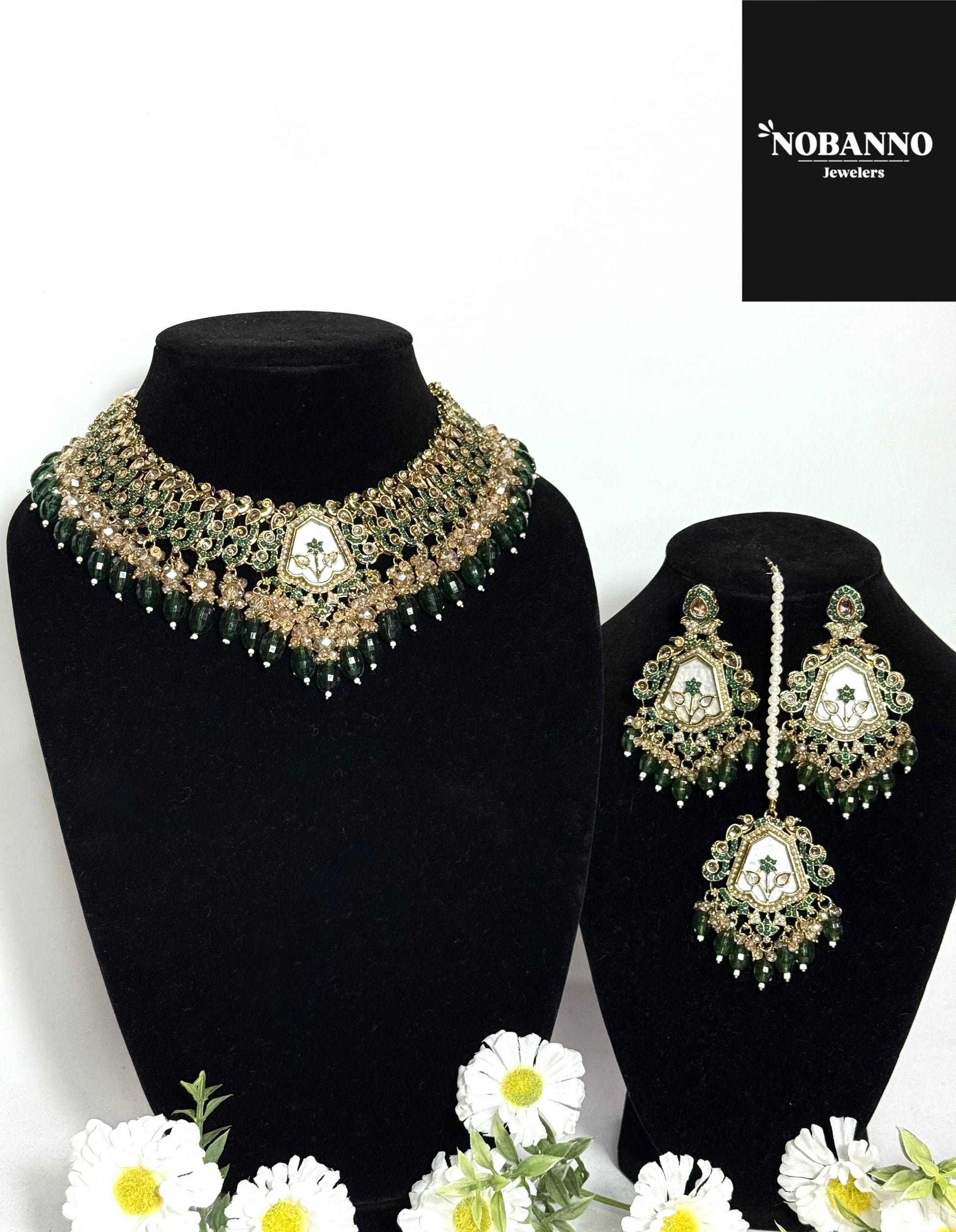 Pristine Handcrafted  Polki Kundan Necklace  set/Indian Jewelry Set/ High Quality Kundan Polki 4 Piece Set.