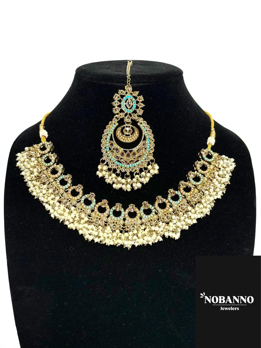 Handcrafted Polki Kundan Jewelry Set: Indian Jewelery with Necklace, Earrings and Maang Tikka