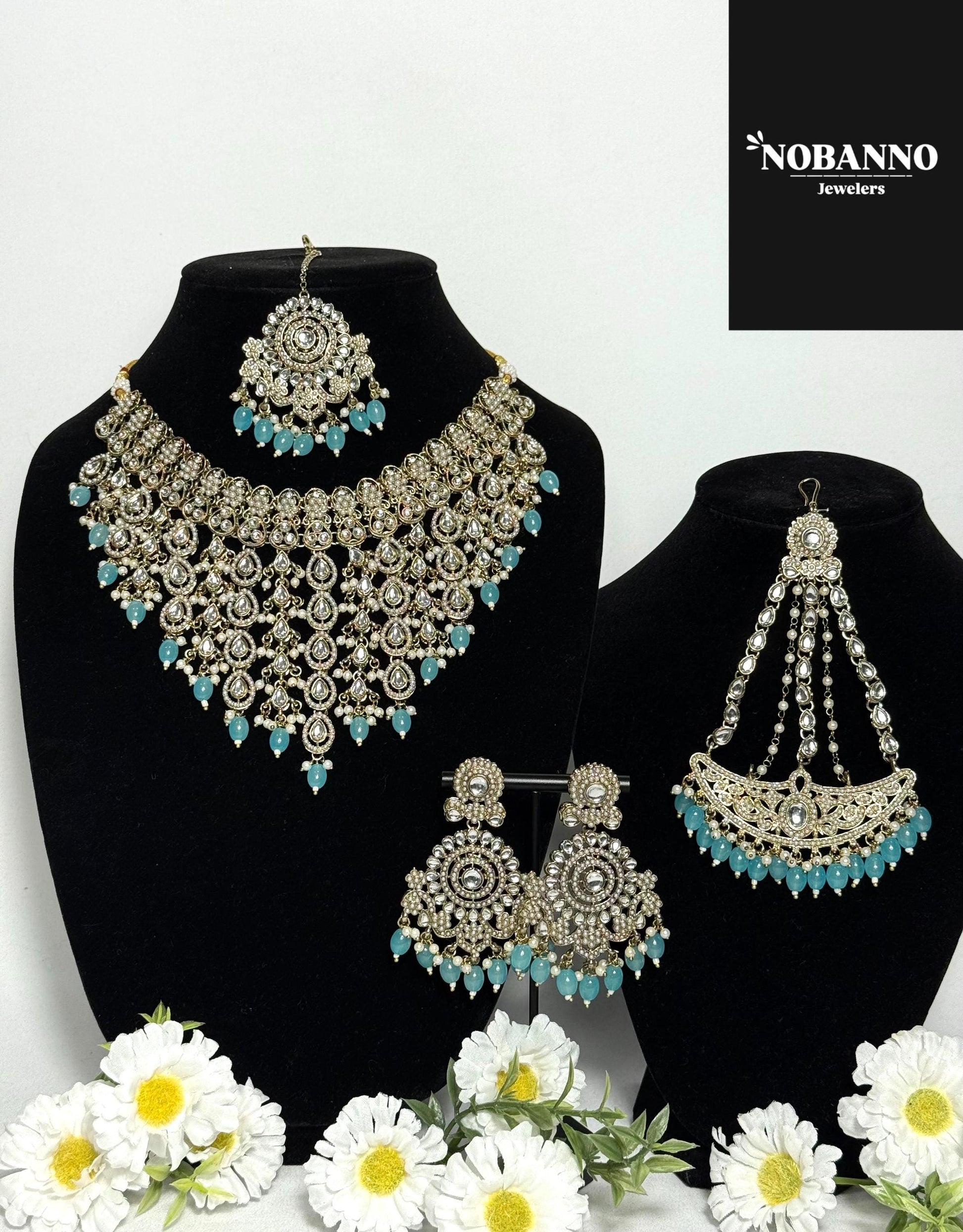 Pristine Handcrafted  Polki Kundan Bridal set/Indian Semi Bridal Jewelry Set/ High Quality Kundan Polki 5 Piece Set