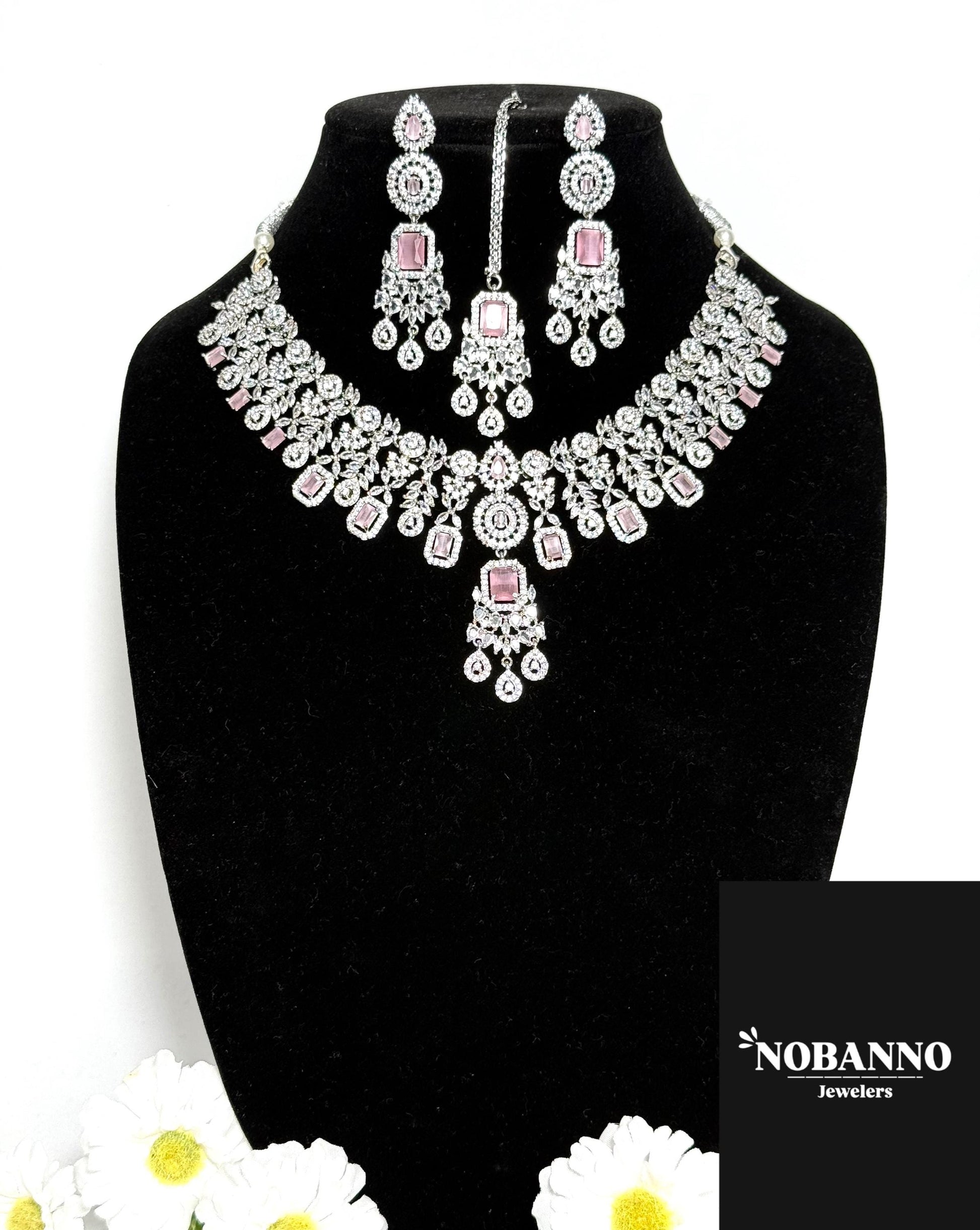 Pristine Handcrafted American diamond set/white AD necklace set /AD jewelry/Indian Jewelry Set