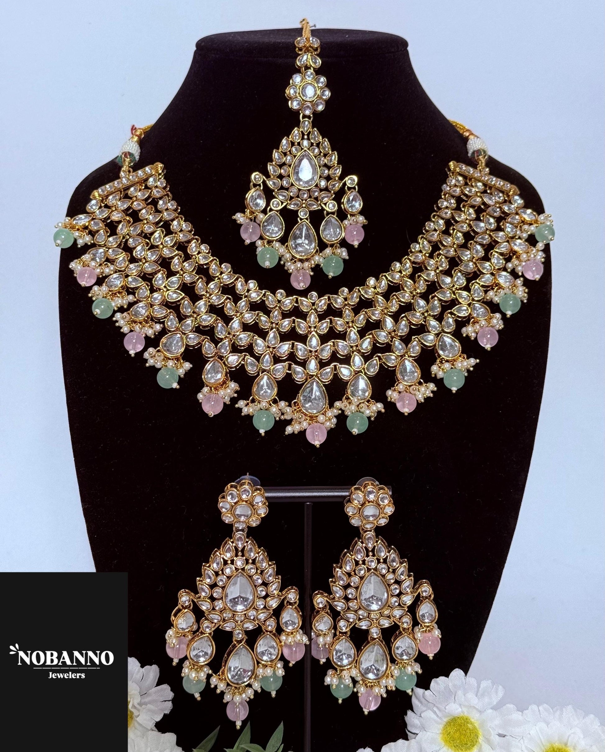 Pristine Handcrafted  Kundan Necklace set/Indian  Jewelry Set/ High Quality Kundan 4 Piece Set