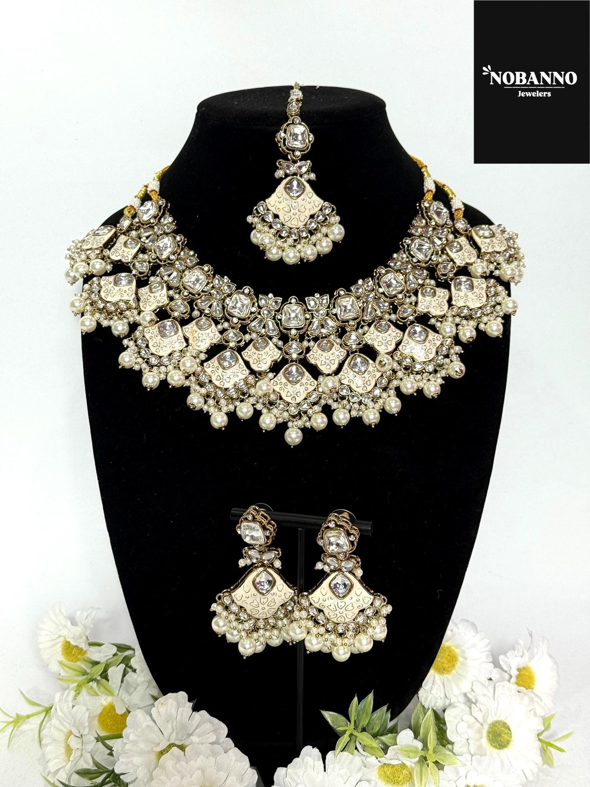 Handcrafted  Minakari Kundan Necklace set/Indian  Jewelry Set/ High Quality Kundan 4 Piece Set.