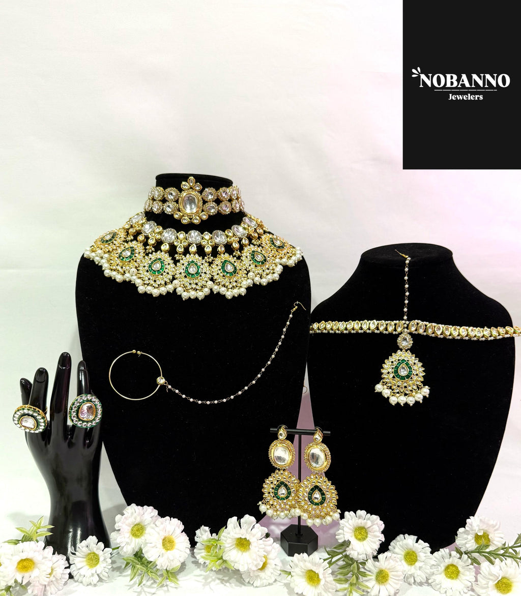 Pristine Handcrafted  Kundan Bridal set/Indian Full Bridal Jewelry Set/ High Quality Kundan 8 Piece Set