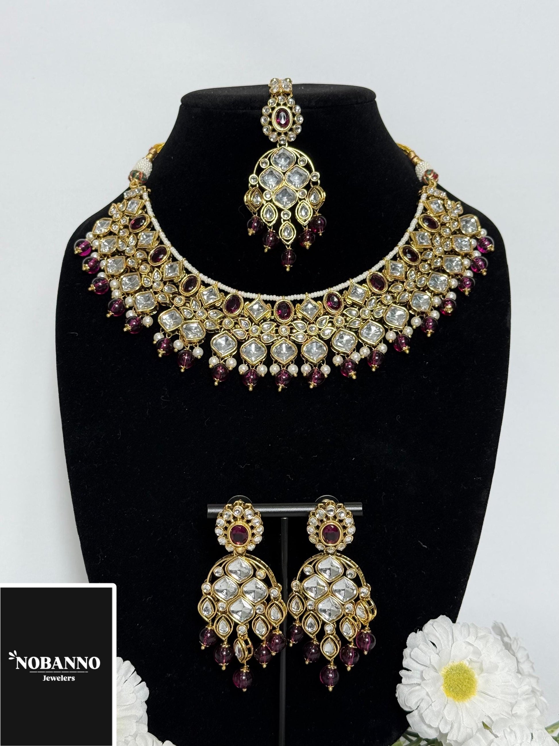 Pristine Handcrafted  Kundan Necklace set/Indian  Jewelry Set/ High Quality Kundan 4 Piece Set.