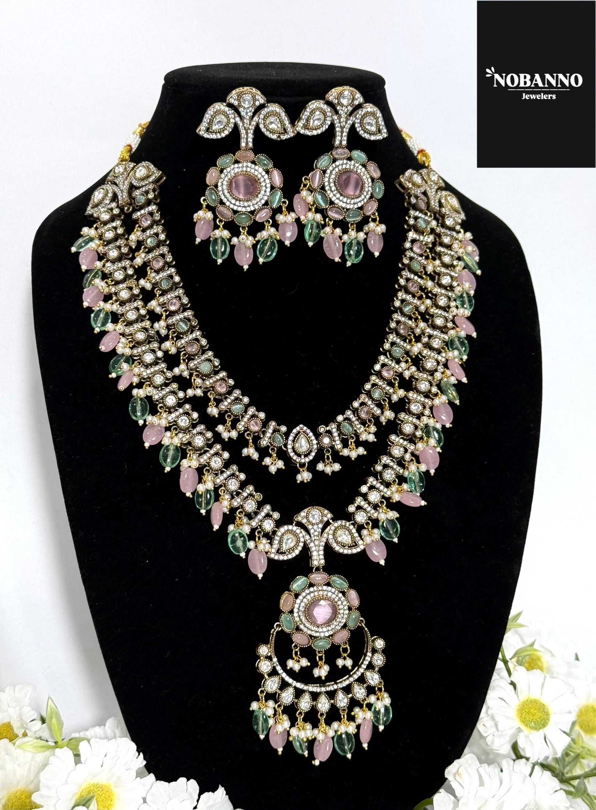 Premium Quality Moissanite Kundan Victorian Polished Jewelry Set/Indian Jewellery/ kundan jewellery/High quality stone neacklace set.