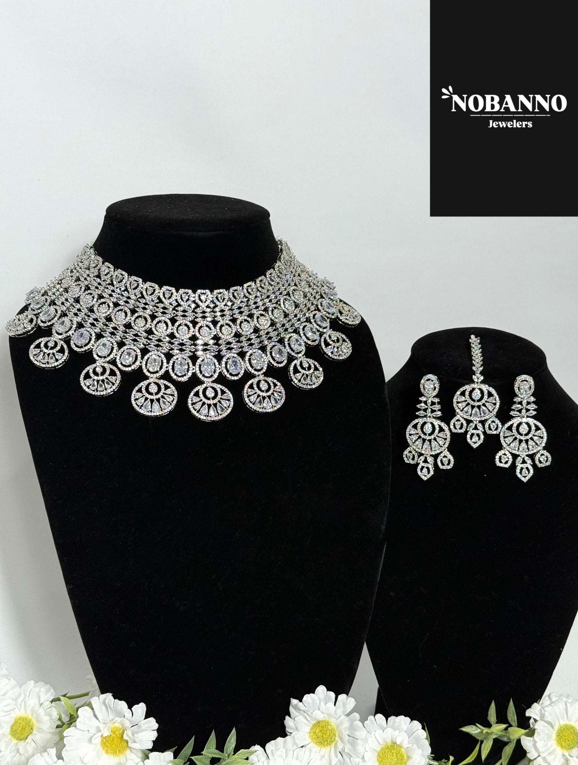 Pristine Handcrafted  American diamond set/white CZ diamond bridal necklace/Cz jewelry/Indian Full Bridal Jewelry Set