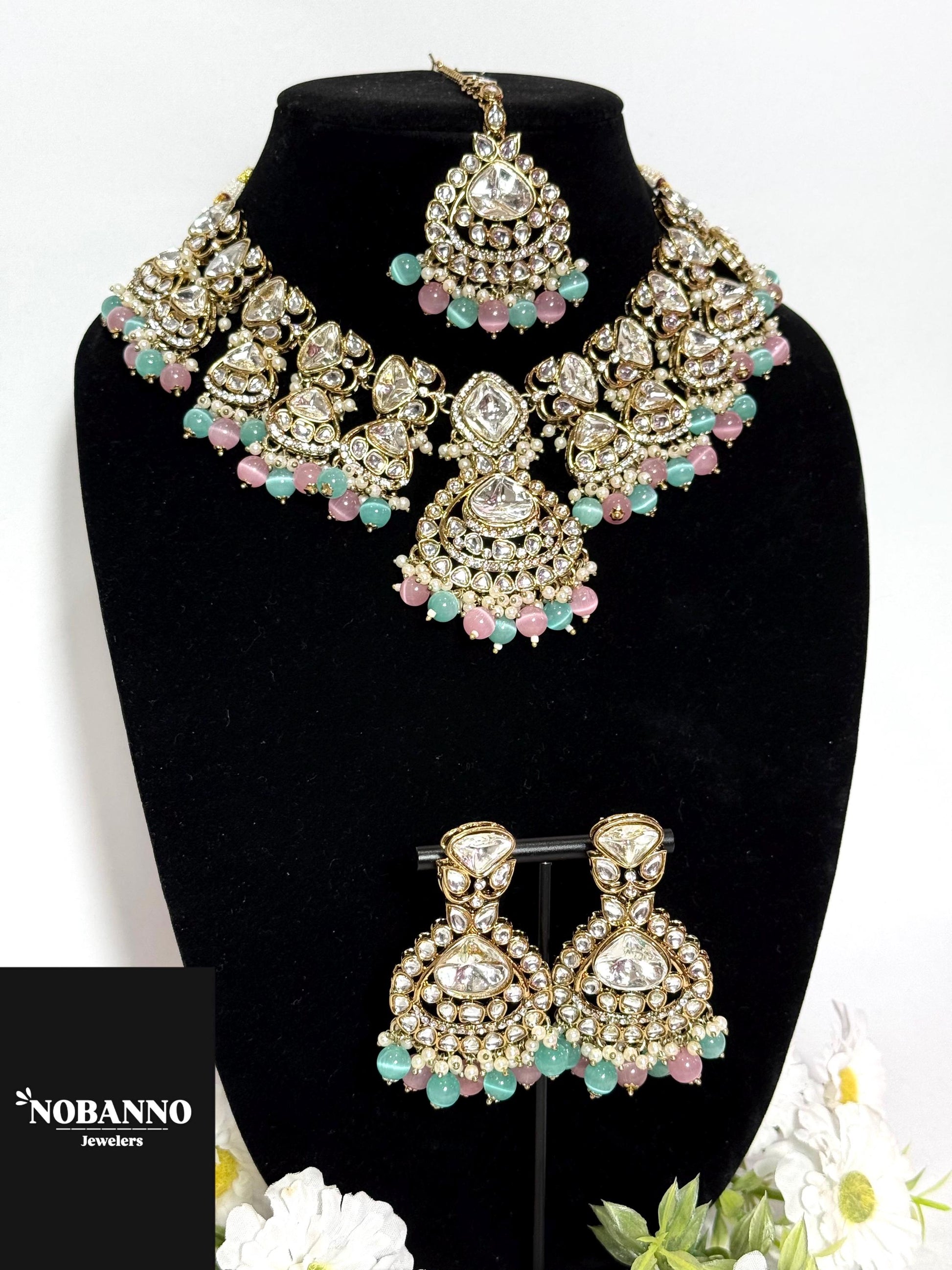 Pristine Handcrafted  Kundan Necklace set/Indian  Jewelry Set/ High Quality Kundan 4 Piece Set