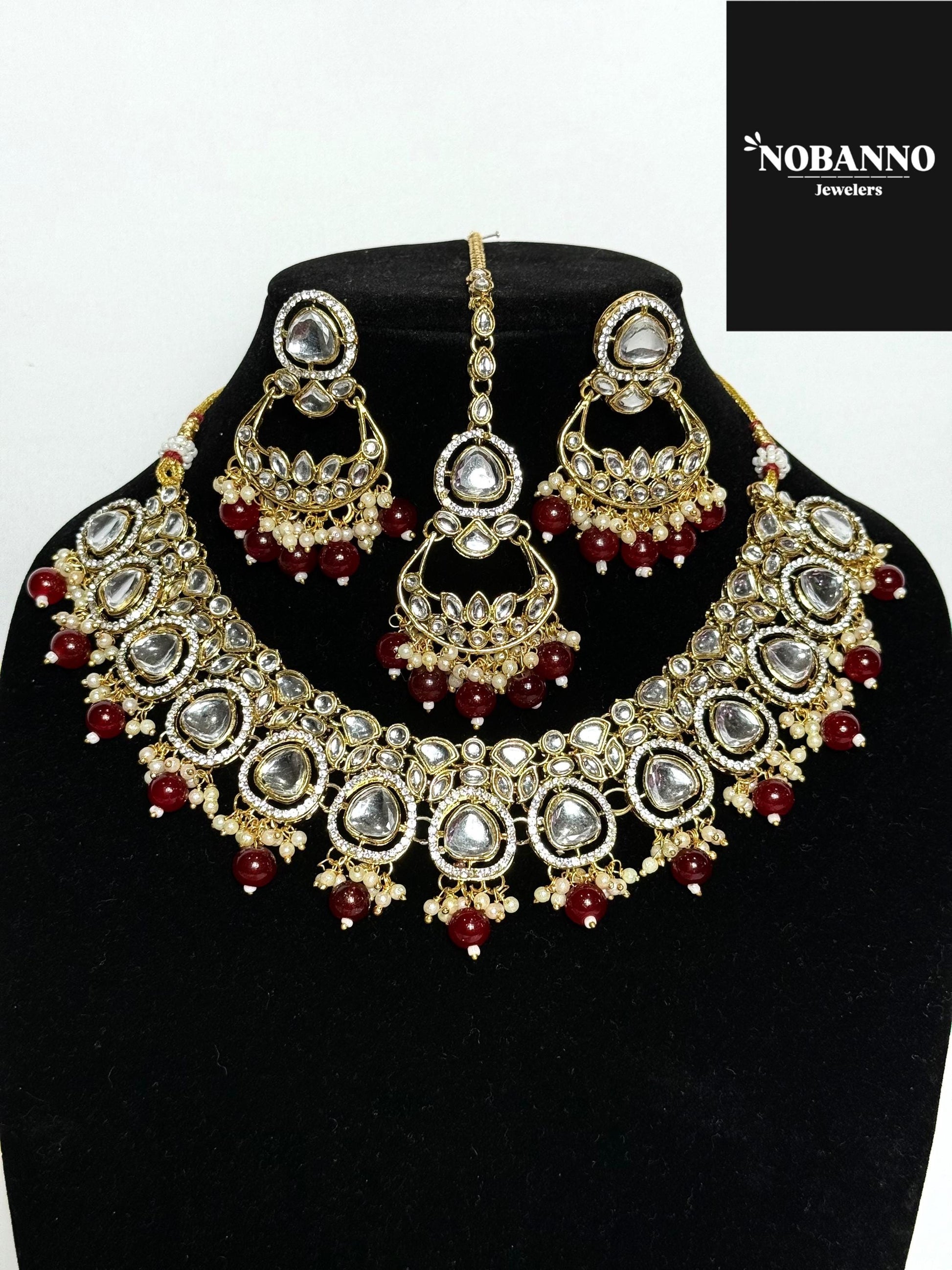 Pristine Handcrafted  Kundan Necklace set/Indian  Jewelry Set/ High Quality Kundan 4 Piece Set