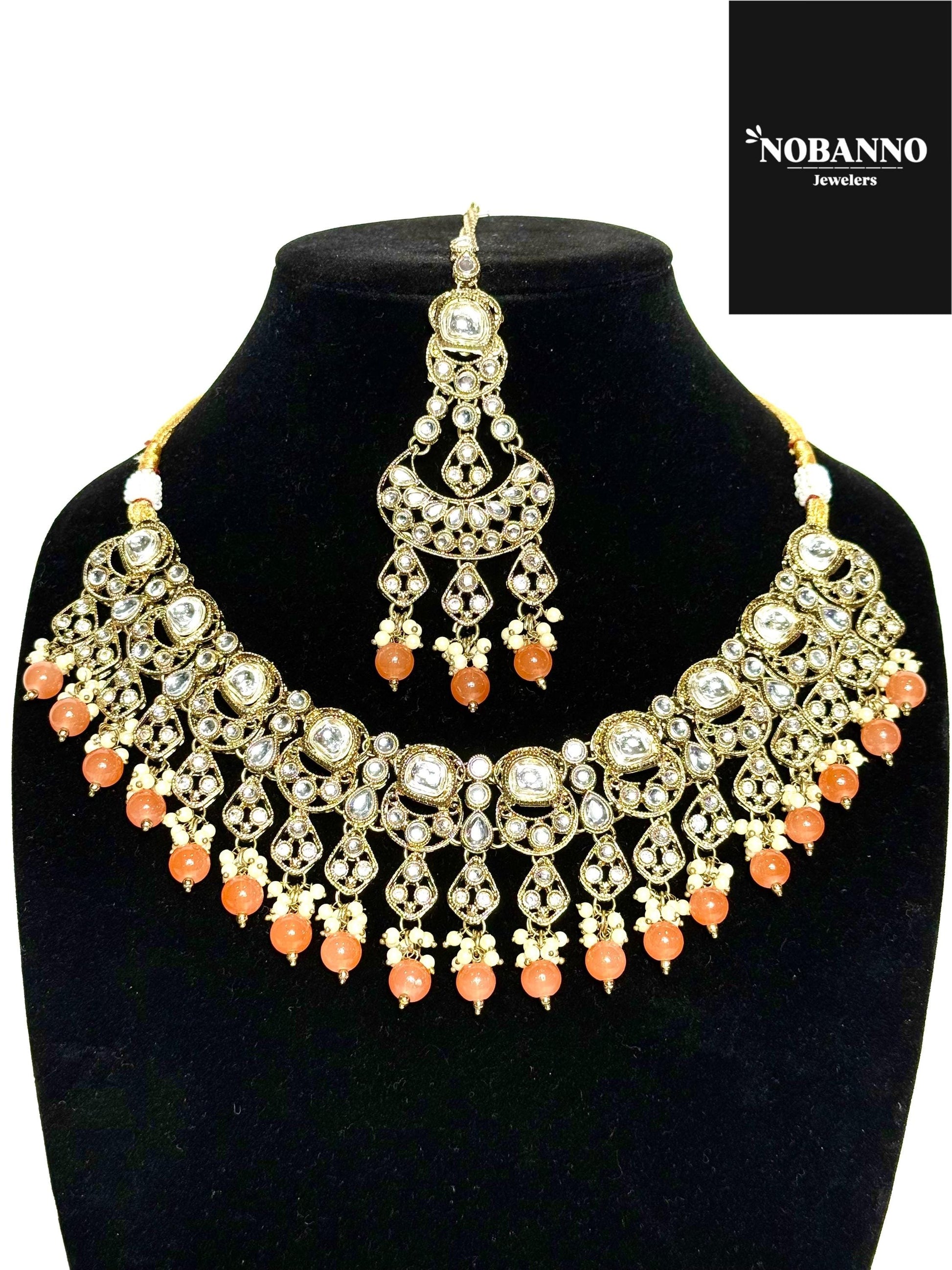 Handcrafted Kundan Jewelry Set: Necklace, Earrings & Maang Tikka