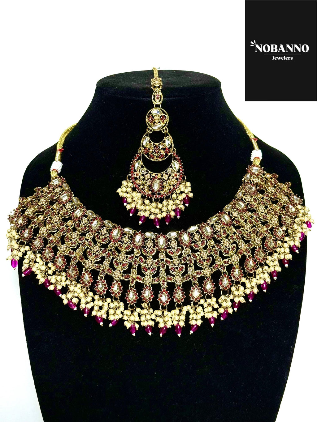 Handcrafted Polki Kundan Jewelry Set: Princess Necklace, Earrings, Maang Tikka