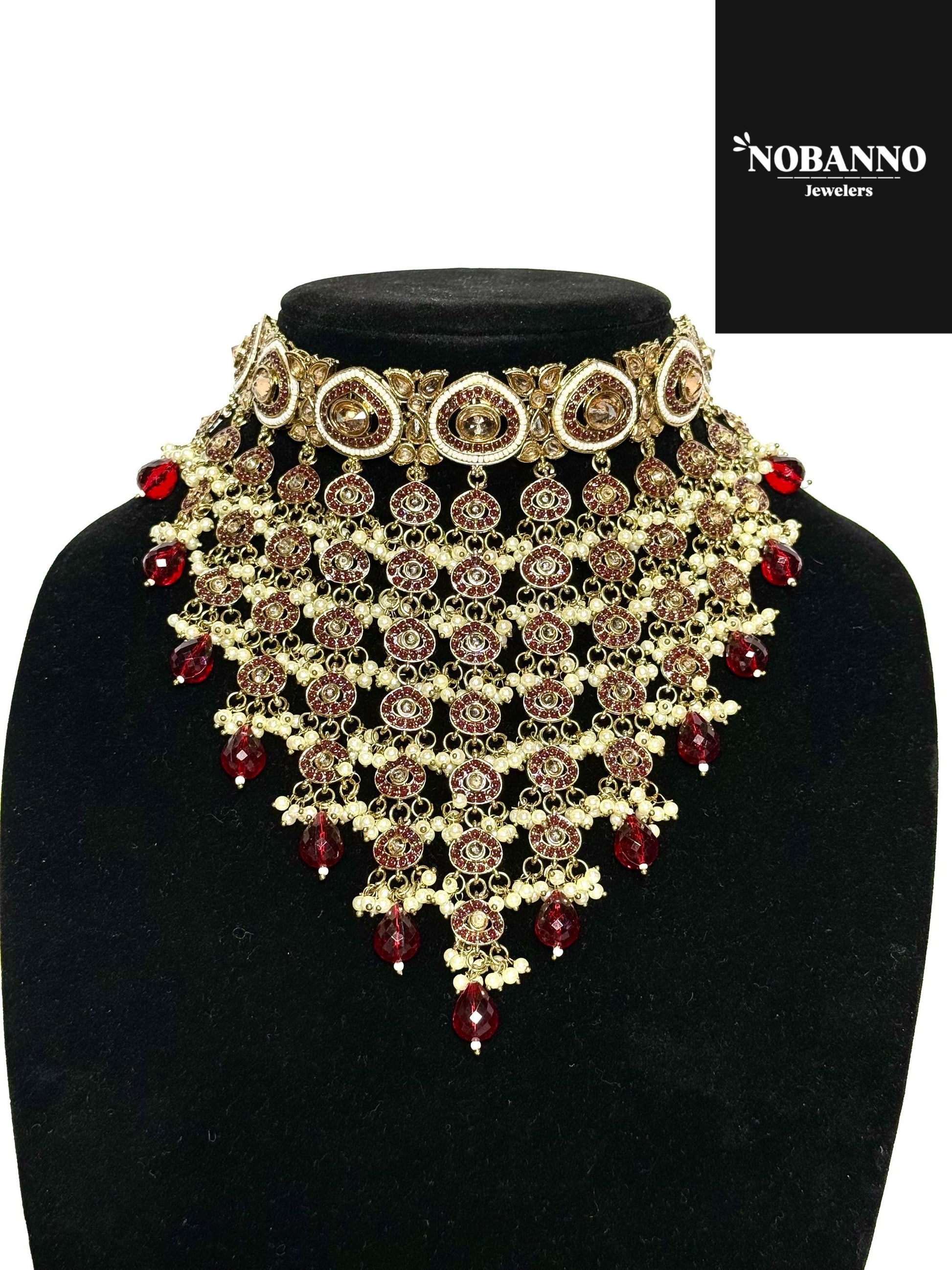 Handcrafted Polki Kundan Jewelry Set: Indian Jewelery with Necklace, Earrings and Maang Tikka