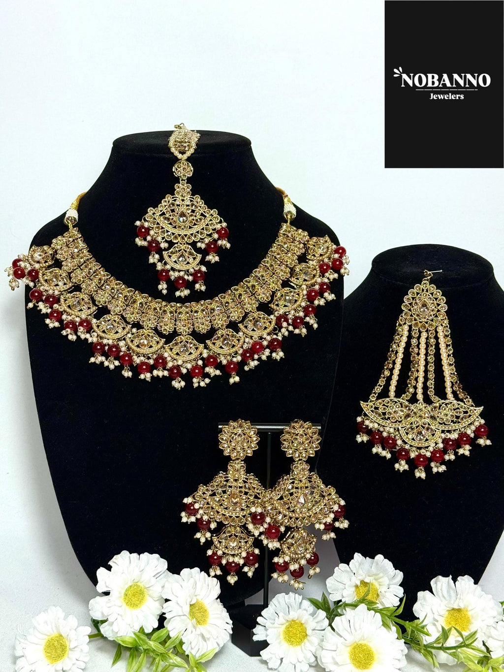 Handcrafted Kundan Semi Bridal Jewelry Set with Necklace, Earrings, Maang Tikka and side pasha