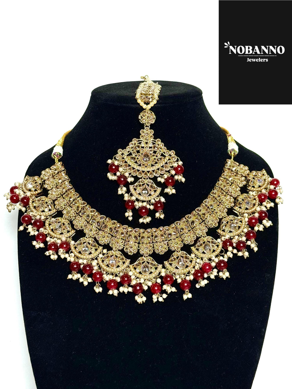 Handcrafted Kundan Semi Bridal Jewelry Set with Necklace, Earrings, Maang Tikka and side pasha